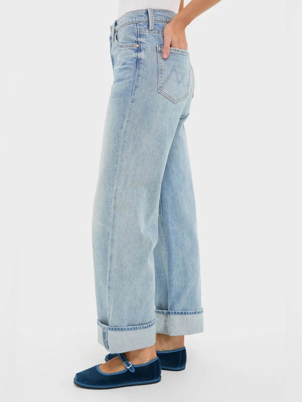 MOTHER The Dodger Button Hover Cuff Jeans in I Could Care Less - Picture 5 of 9